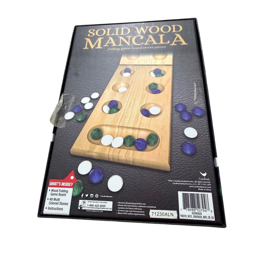 Cardinal Industries Solid Wood‎ Mancala Folding Board Game with 48 Glass Stones